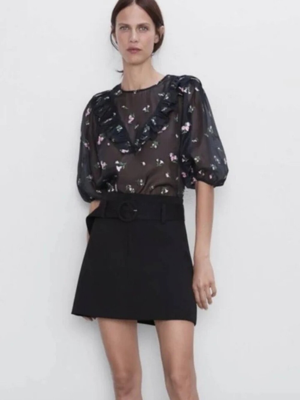Zara Floral Sheer Blouse Size Small